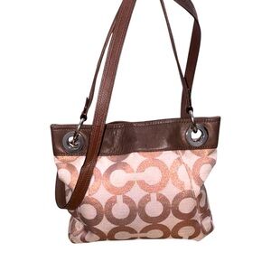 Coach Signature Metallic Op Art Shoulder Bag – Brown & Rose Gold- EUC
